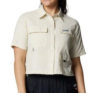 Columbia PFG Open Water Short Sleeve Snap Front Shirt Womens XS Cream NWT